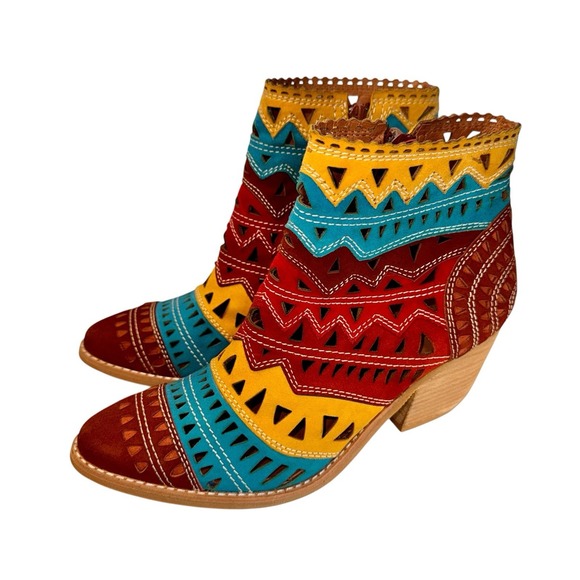 Jeffrey Campbell Shoes - Jeffrey Campbell Rinaldi Suede Perforated Western Bohemian Ankle Boots Sz 8